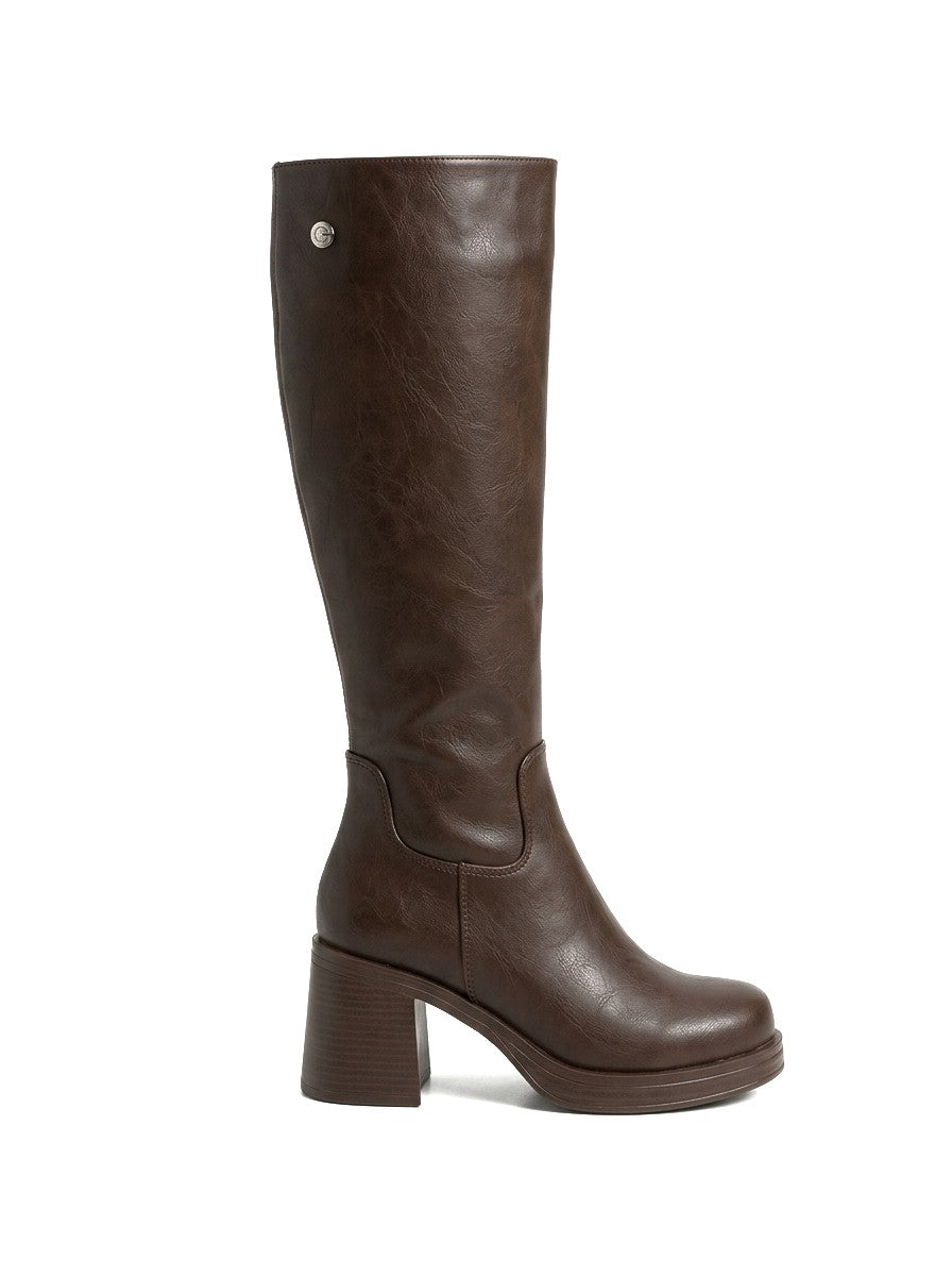 ZRNE-C10 Premium Kahverengi Kalın Topuklu Uzun Çizme 7 cm