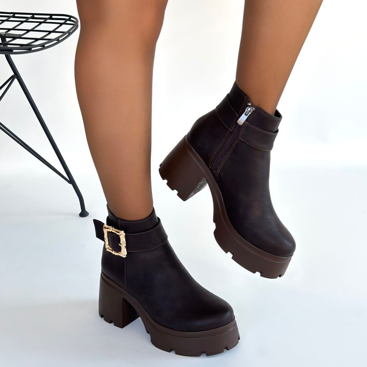 Pinma Premium Acı Kahve Platform Topuklu Kadın Bot