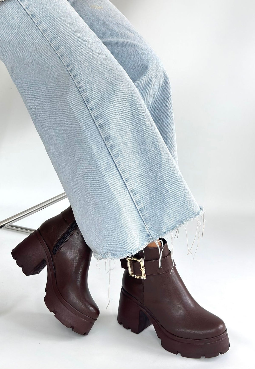 Pinma Premium Kahverengi Platform Topuklu Kadın Bot