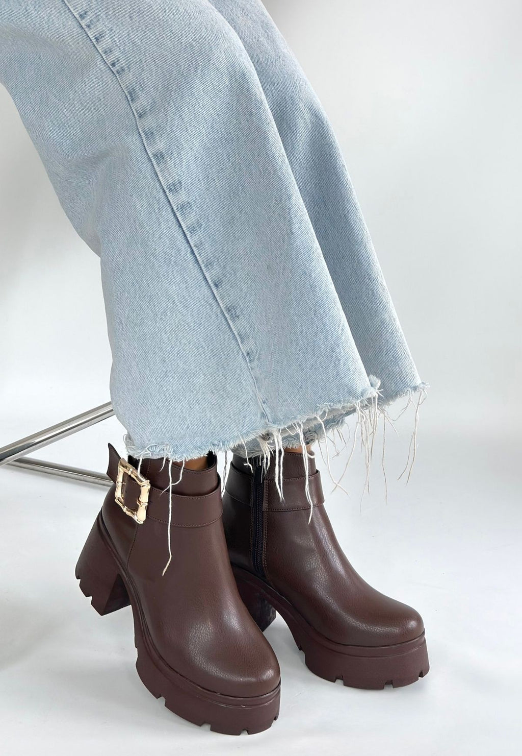 Pinma Premium Kahverengi Platform Topuklu Kadın Bot