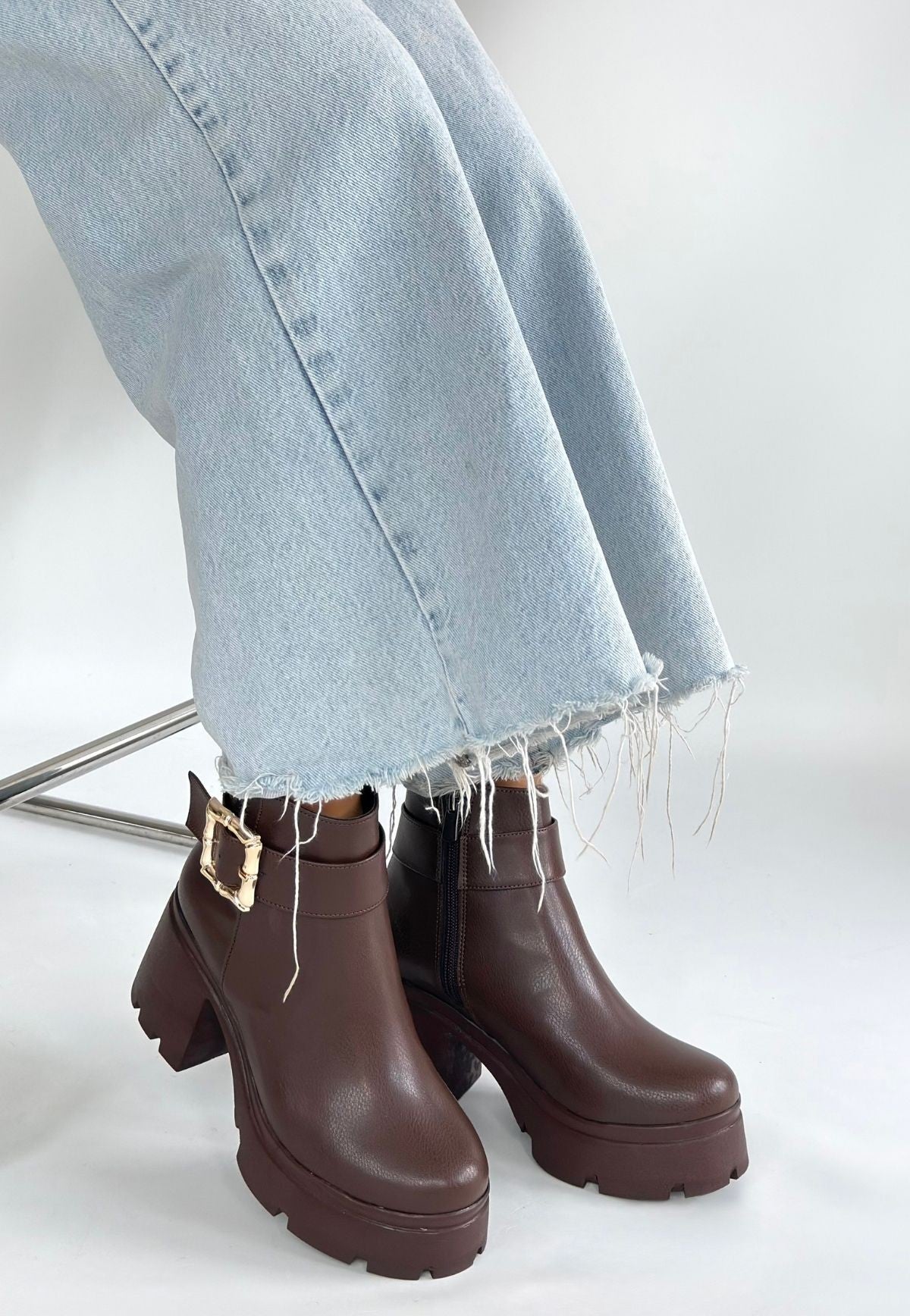 Pinma Premium Kahverengi Platform Topuklu Kadın Bot