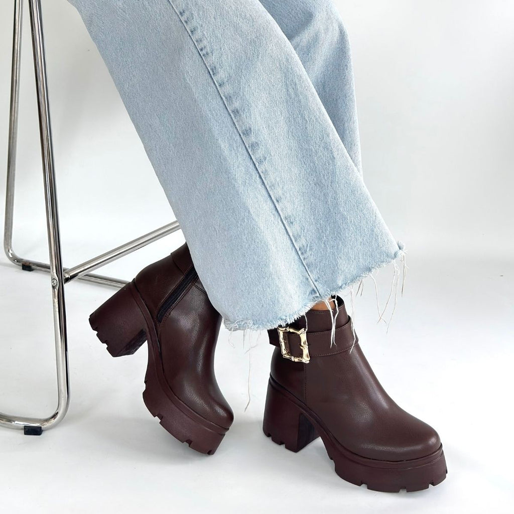 Pinma Premium Kahverengi Platform Topuklu Kadın Bot