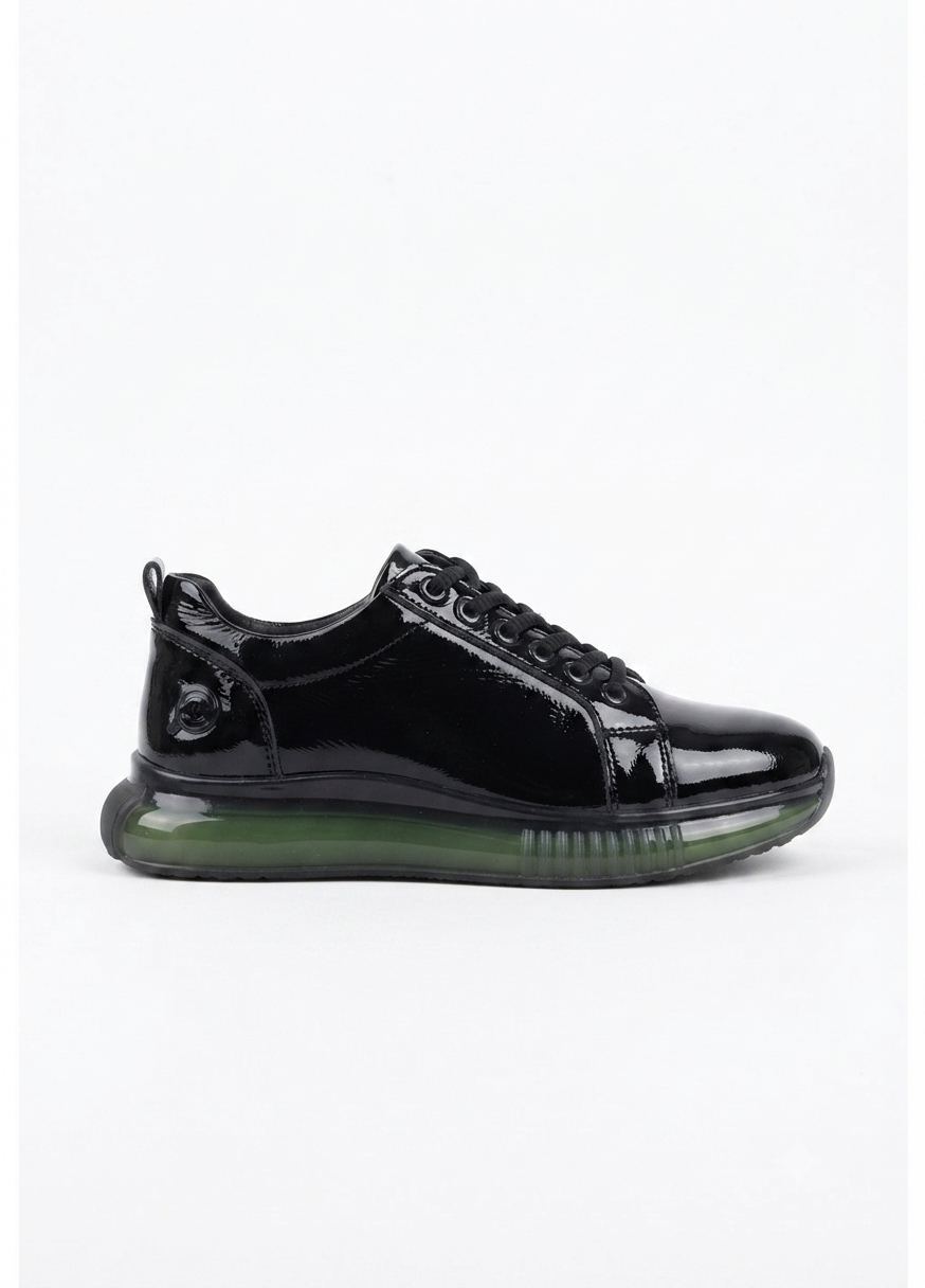 PİO Siyah Yeşil Rugan Özel Taban Kadın Sneaker