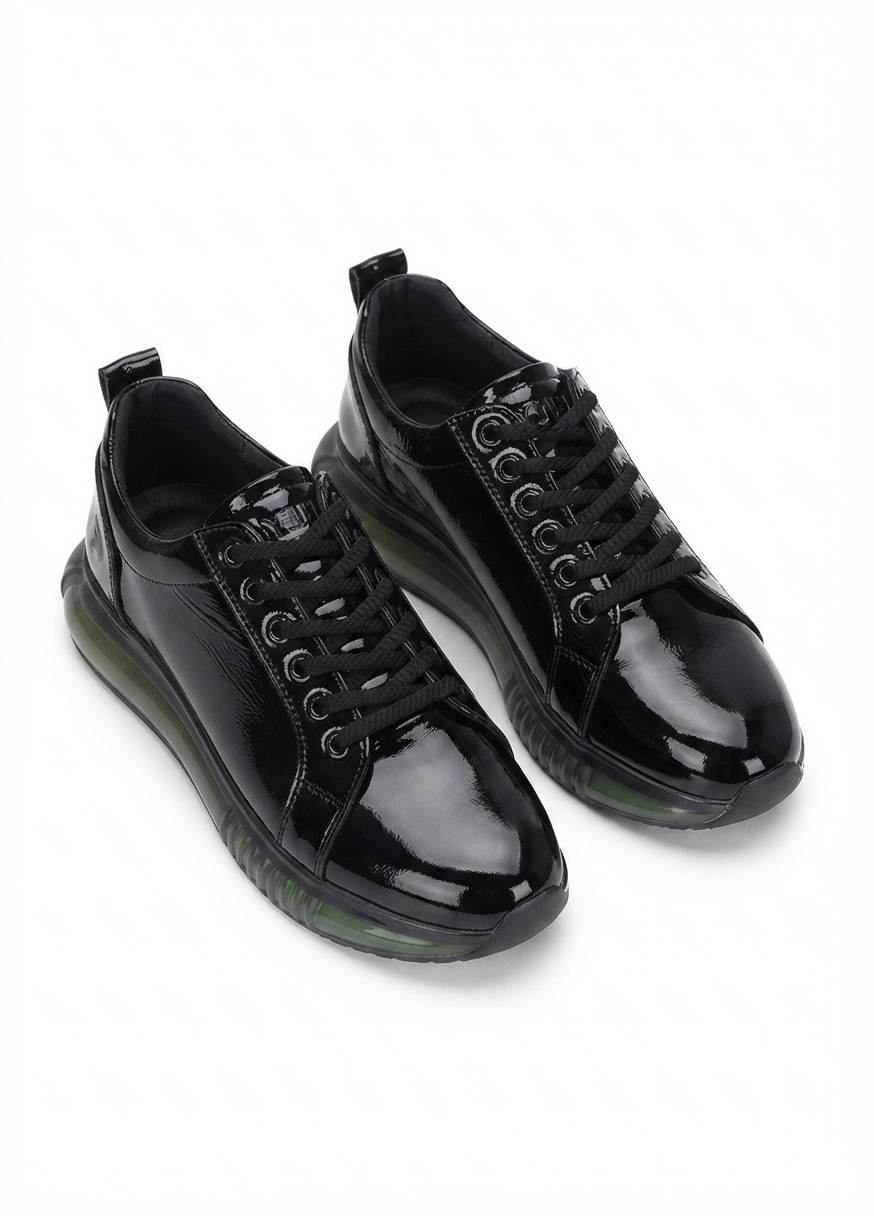 PİO Siyah Yeşil Rugan Özel Taban Kadın Sneaker