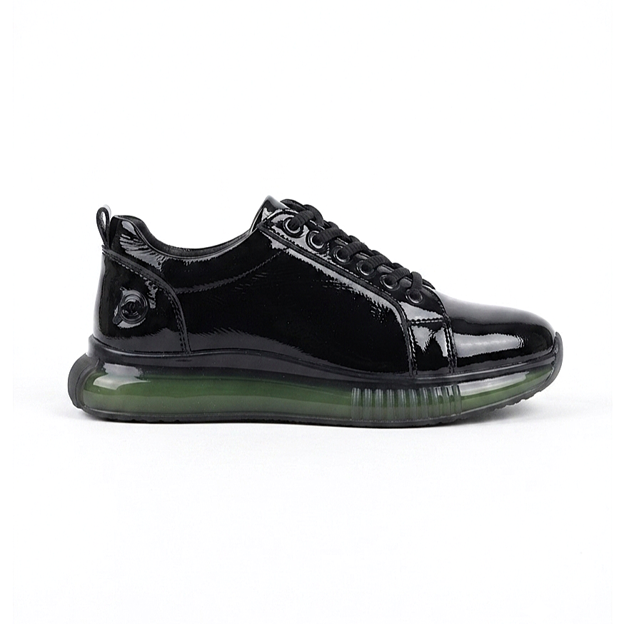 PİO Siyah Yeşil Rugan Özel Taban Kadın Sneaker