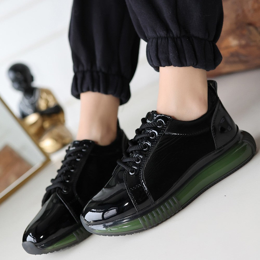 PİO Siyah Yeşil Rugan Özel Taban Kadın Sneaker