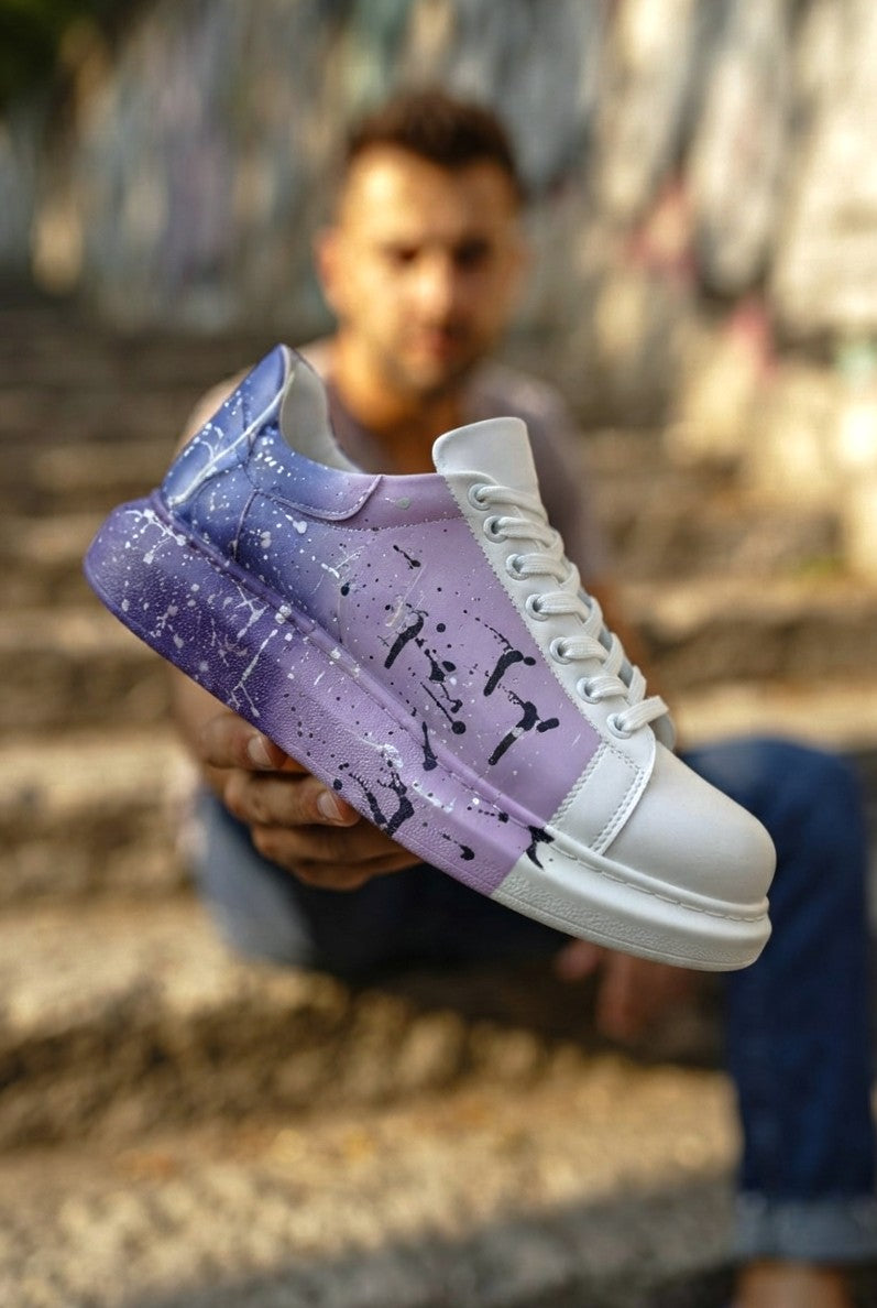 Pittura Yüksek Kalite Alexandre Taban Özel Baskılı Erkek Sneaker  Beyaz Mavi