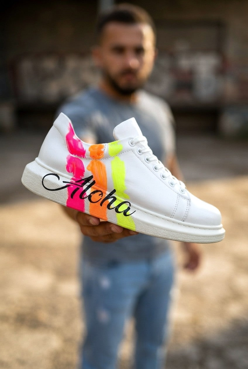 Pittura Yüksek Kalite Alexandre Taban Özel Baskılı Erkek Sneaker Beyaz Pembe