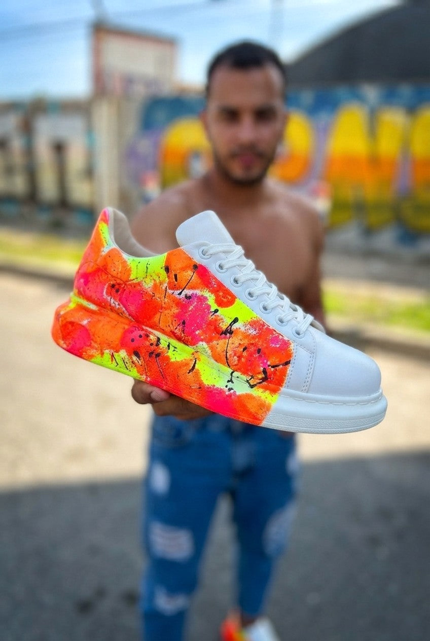 Pittura Yüksek Kalite Alexandre Taban Özel Baskılı Erkek Sneaker Beyaz Turuncu Yağmur