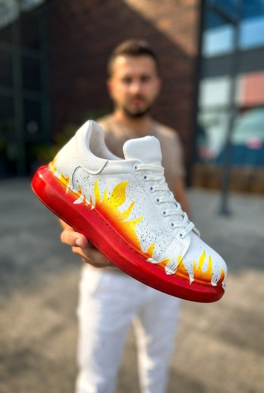 Pittura Yüksek Kalite Alexandre Taban Özel Baskılı Erkek Sneaker Kırmızı Alev