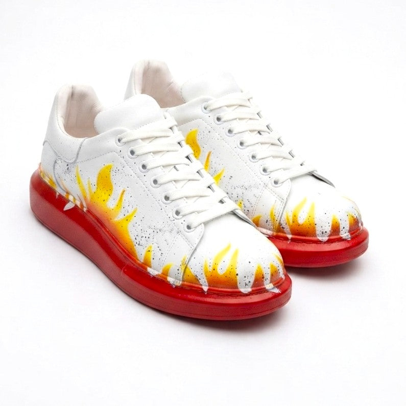 Pittura Yüksek Kalite Alexandre Taban Özel Baskılı Erkek Sneaker Kırmızı Alev