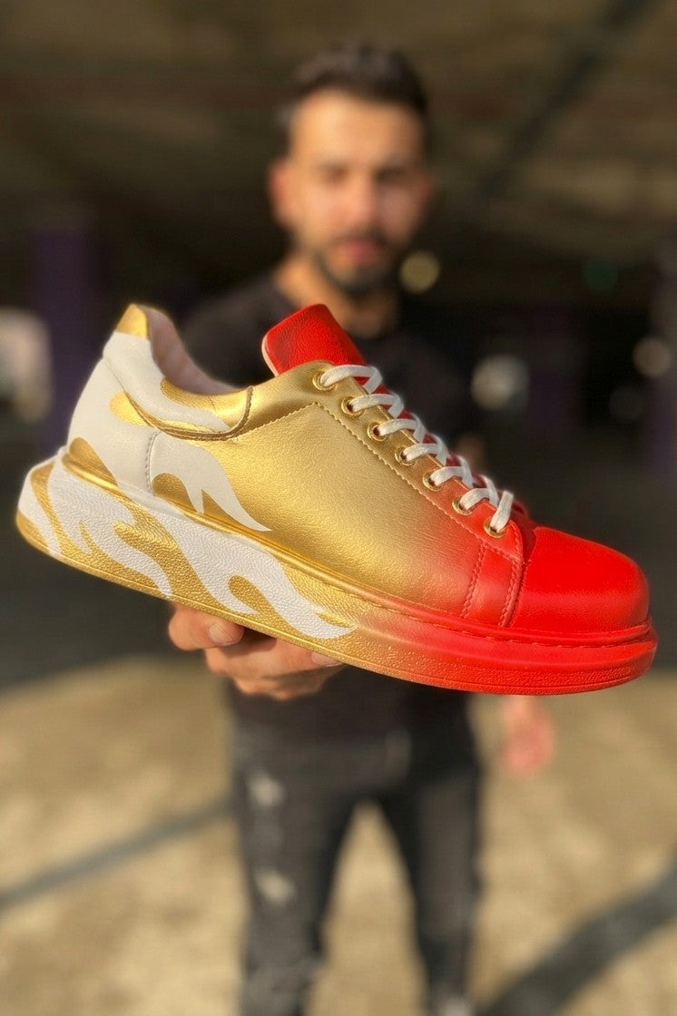 Pittura Yüksek Kalite Alexandre Taban Özel Baskılı Erkek Sneaker Kırmızı Altın