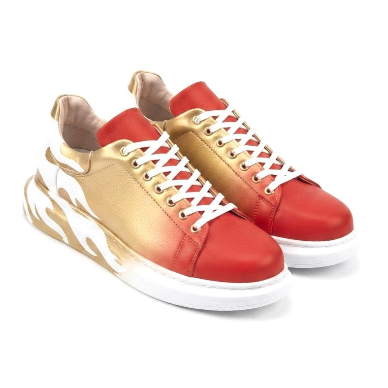 Pittura Yüksek Kalite Alexandre Taban Özel Baskılı Erkek Sneaker Kırmızı Altın