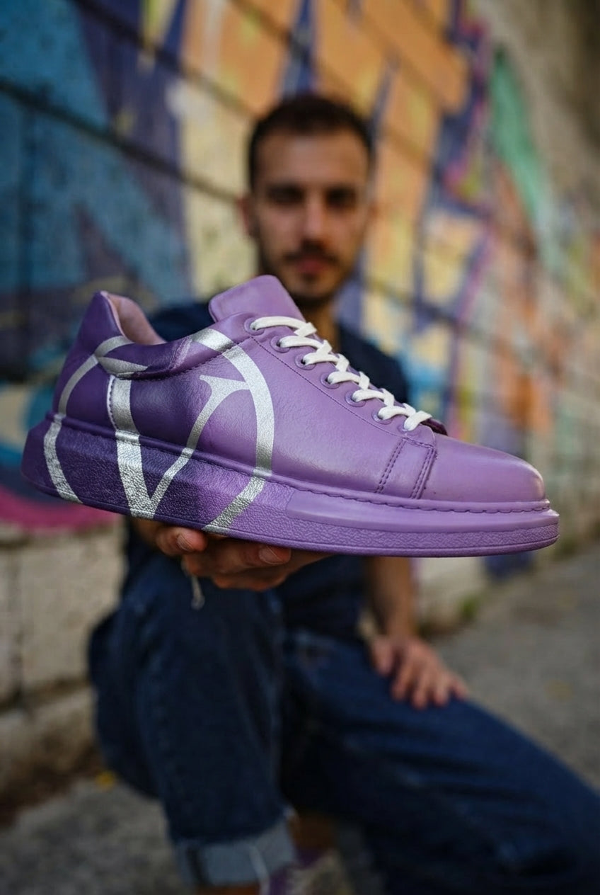 Pittura Yüksek Kalite Alexandre Taban Özel Baskılı Erkek Sneaker Koyu Mor