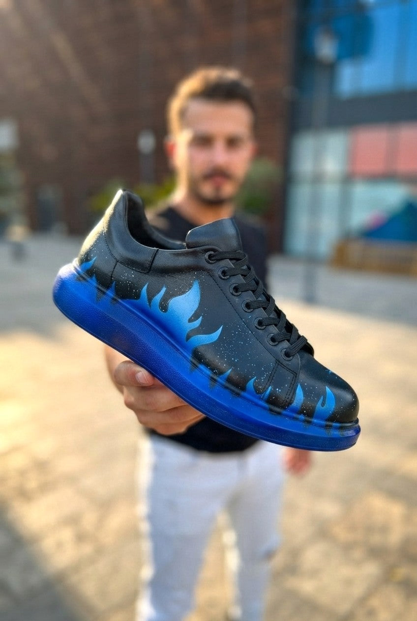Pittura Yüksek Kalite Alexandre Taban Özel Baskılı Erkek Sneaker Mavi Alev