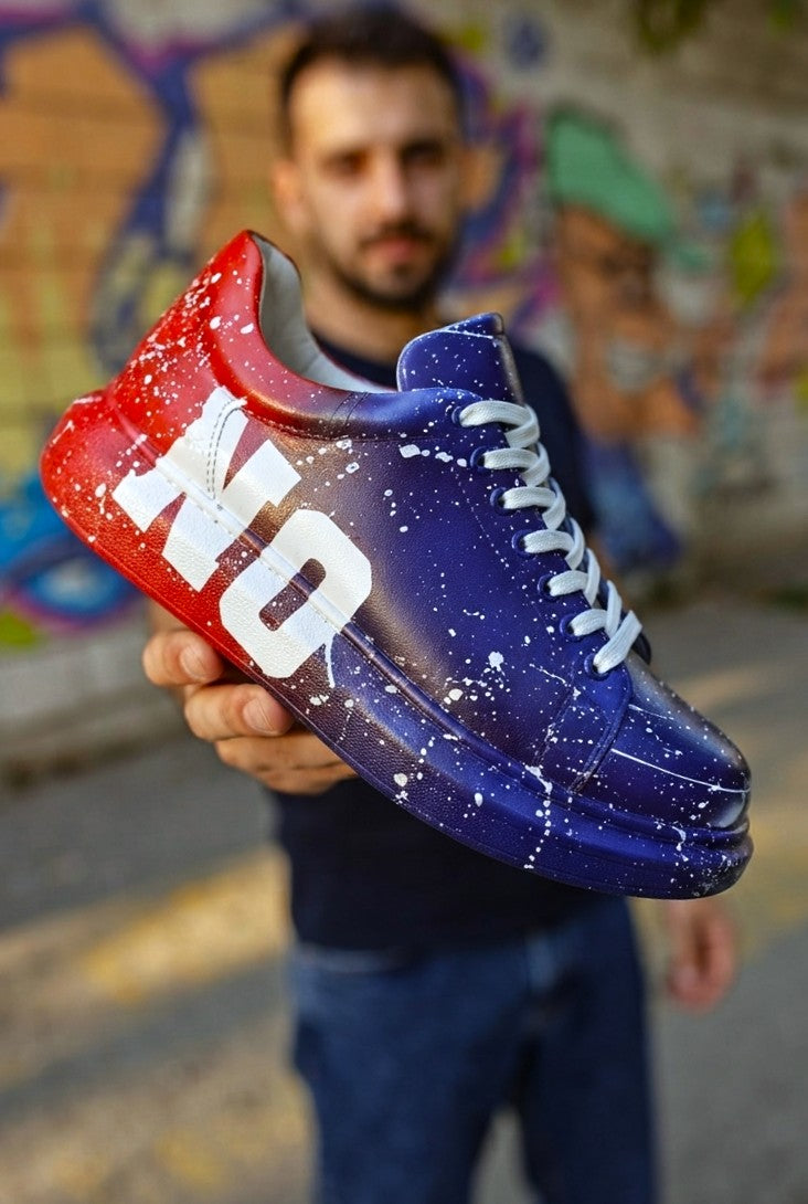 Pittura Yüksek Kalite Alexandre Taban Özel Baskılı Erkek Sneaker Mavi Kırmızı