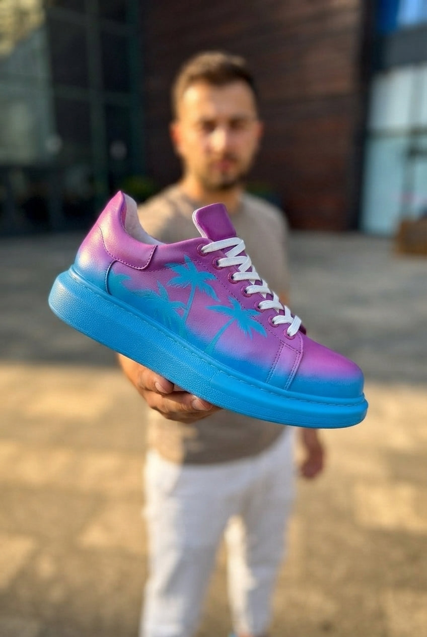Pittura Yüksek Kalite Alexandre Taban Özel Baskılı Erkek Sneaker Mavi Mor