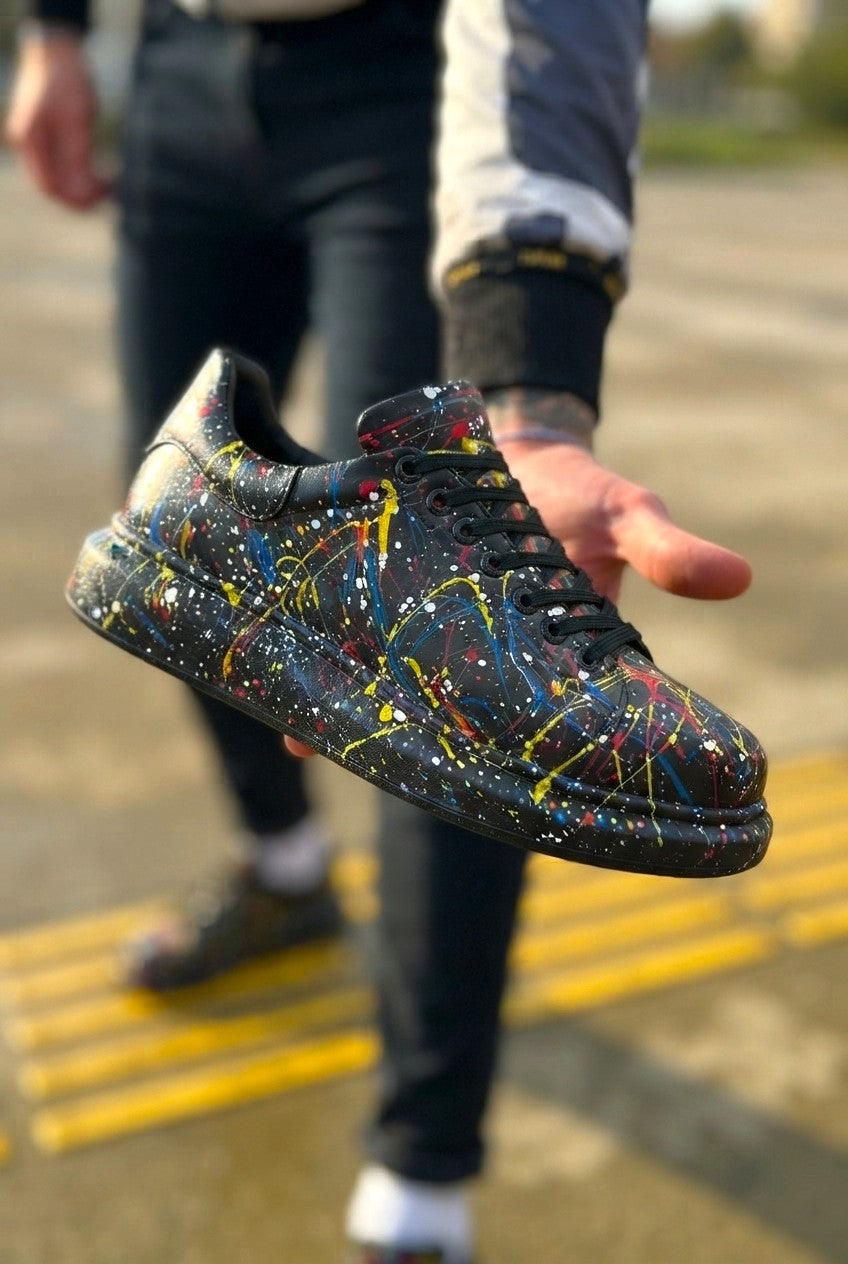 Pittura Yüksek Kalite Alexandre Taban Özel Baskılı Erkek Sneaker Sarı Mavi Kırmızı
