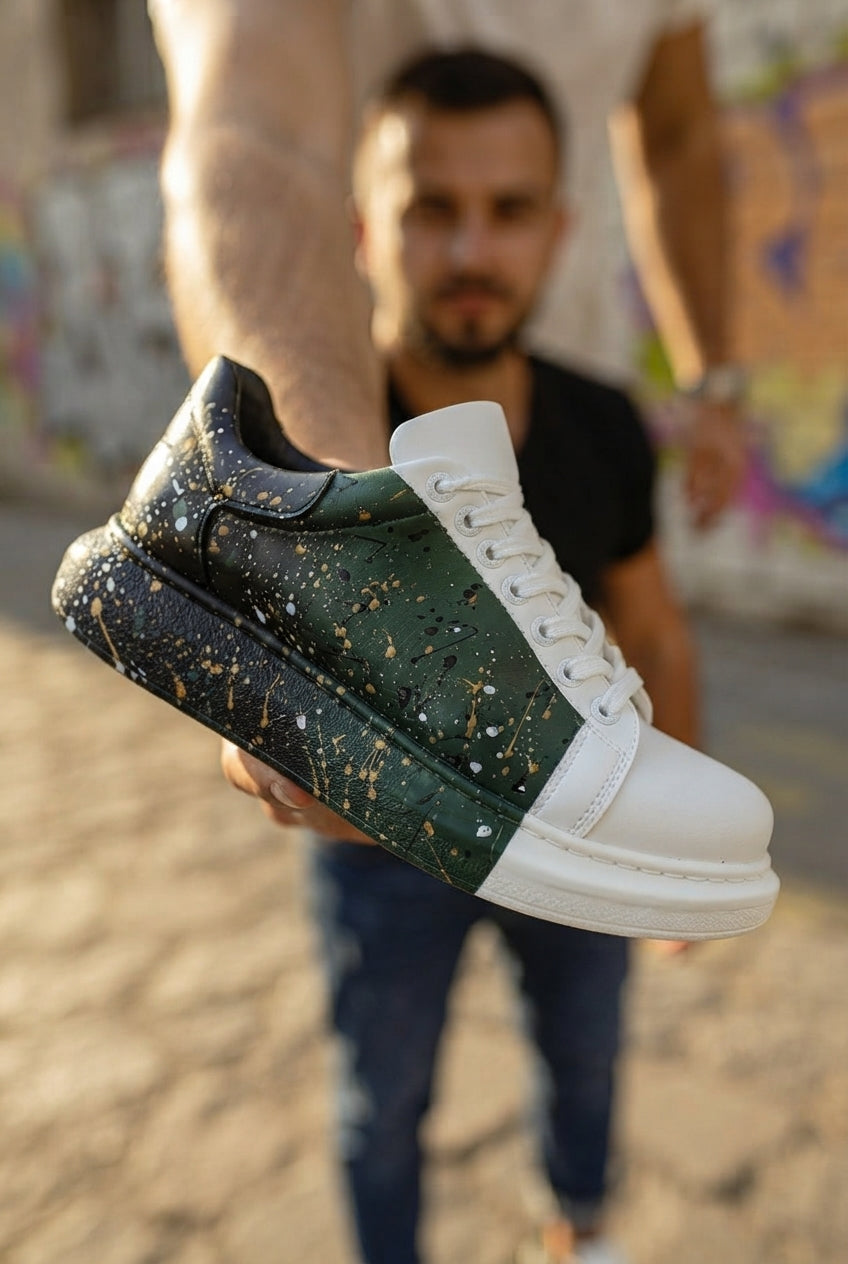Pittura Yüksek Kalite Alexandre Taban Özel Baskılı Erkek Sneaker Siyah Beyaz Yeşil