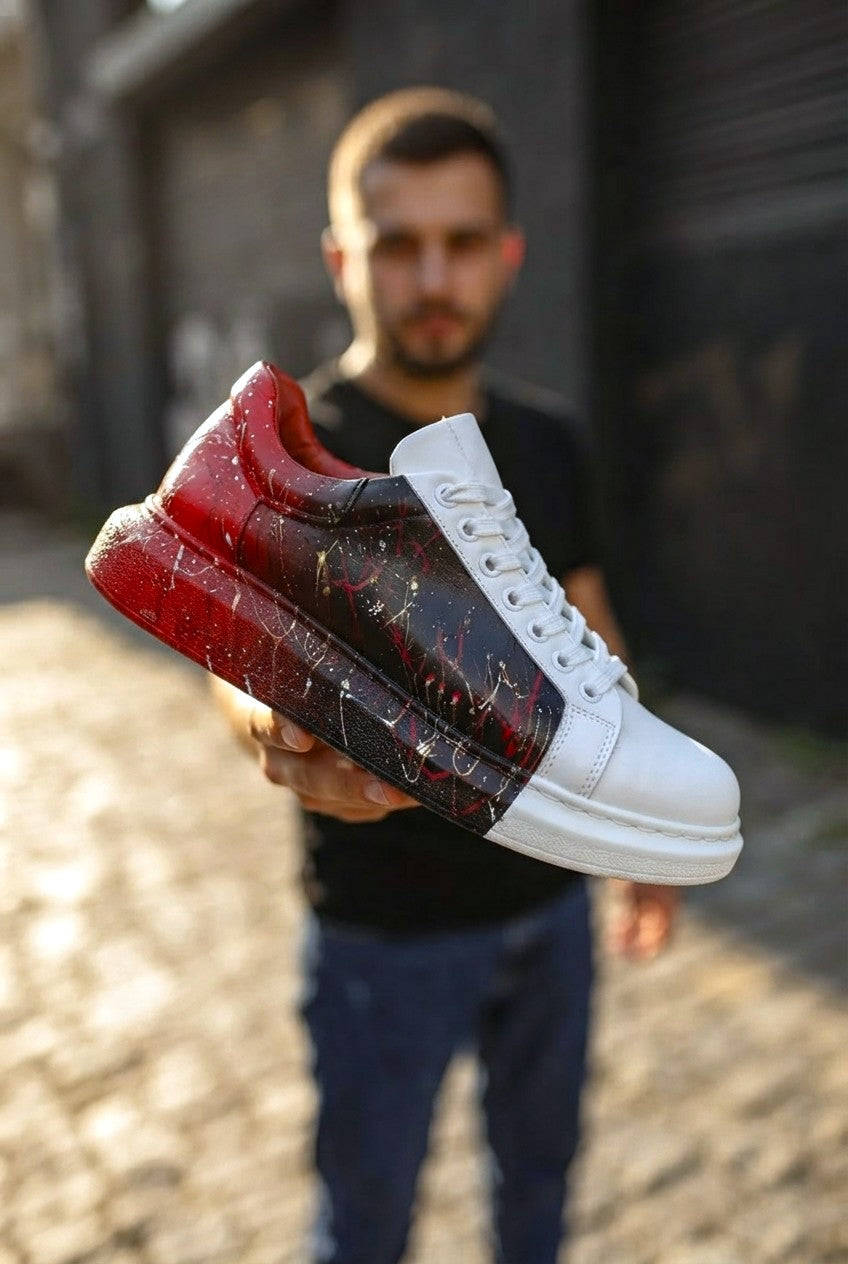 Pittura Yüksek Kalite Alexandre Taban Özel Baskılı Erkek Sneaker Siyah Kırmızı Püskürtme