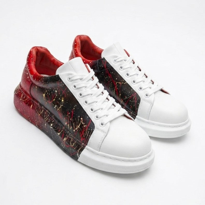 Pittura Yüksek Kalite Alexandre Taban Özel Baskılı Erkek Sneaker Siyah Kırmızı Püskürtme