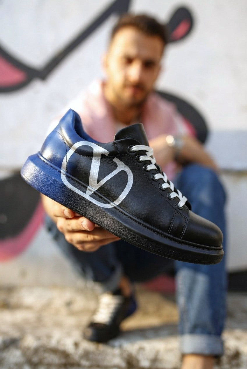 Pittura Yüksek Kalite Alexandre Taban Özel Baskılı Erkek Sneaker  Siyah Mavi V