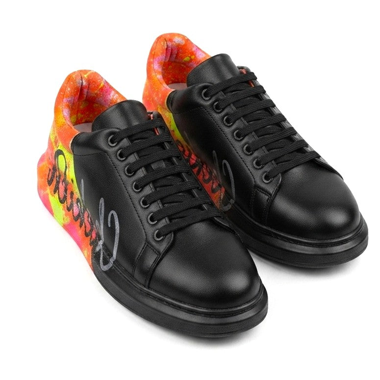 Pittura Yüksek Kalite Alexandre Taban Özel Baskılı Erkek Sneaker Siyah Sarı