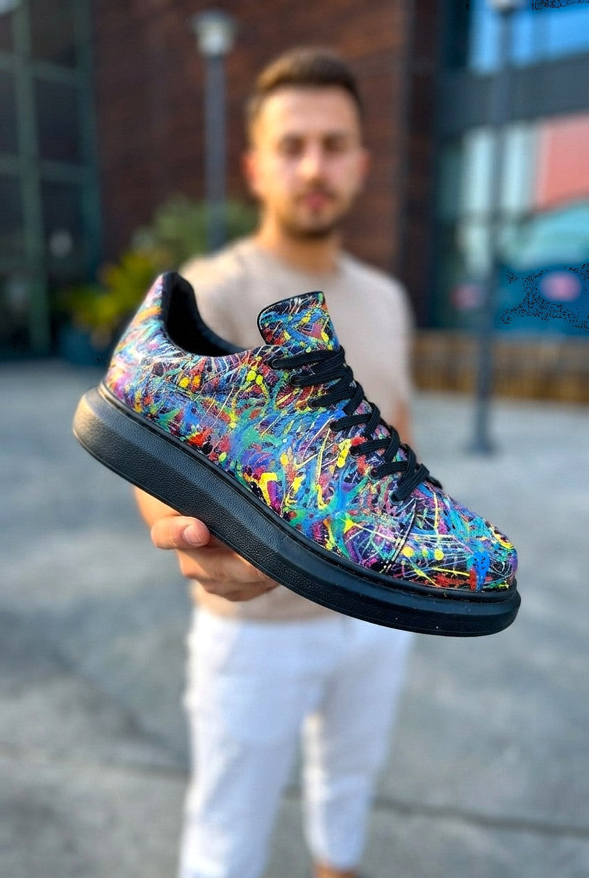 Pittura Yüksek Kalite Alexandre Taban Özel Baskılı Erkek Sneaker Splush Siyah