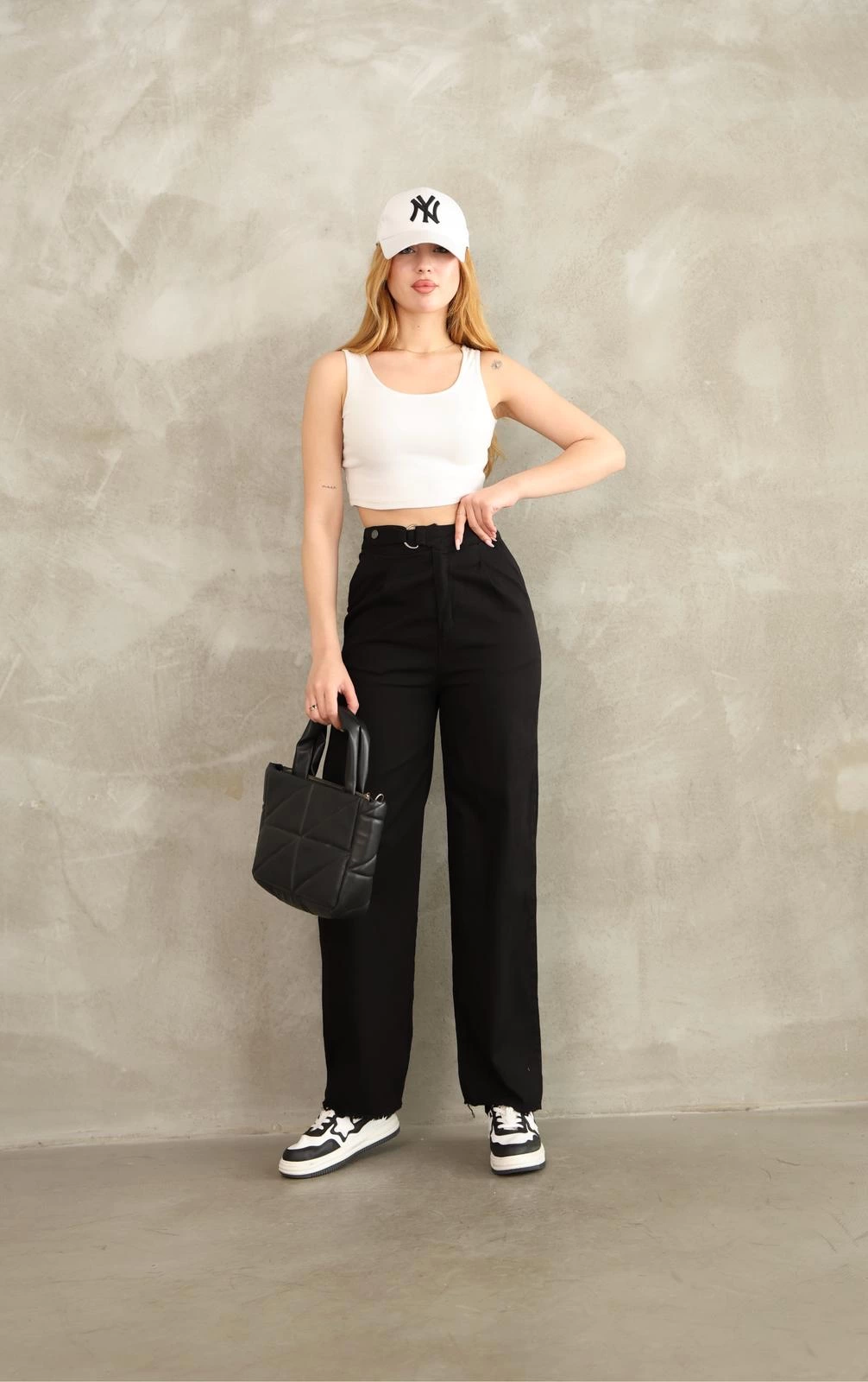 Pnt Gabardine Belt Detail Trousers Black