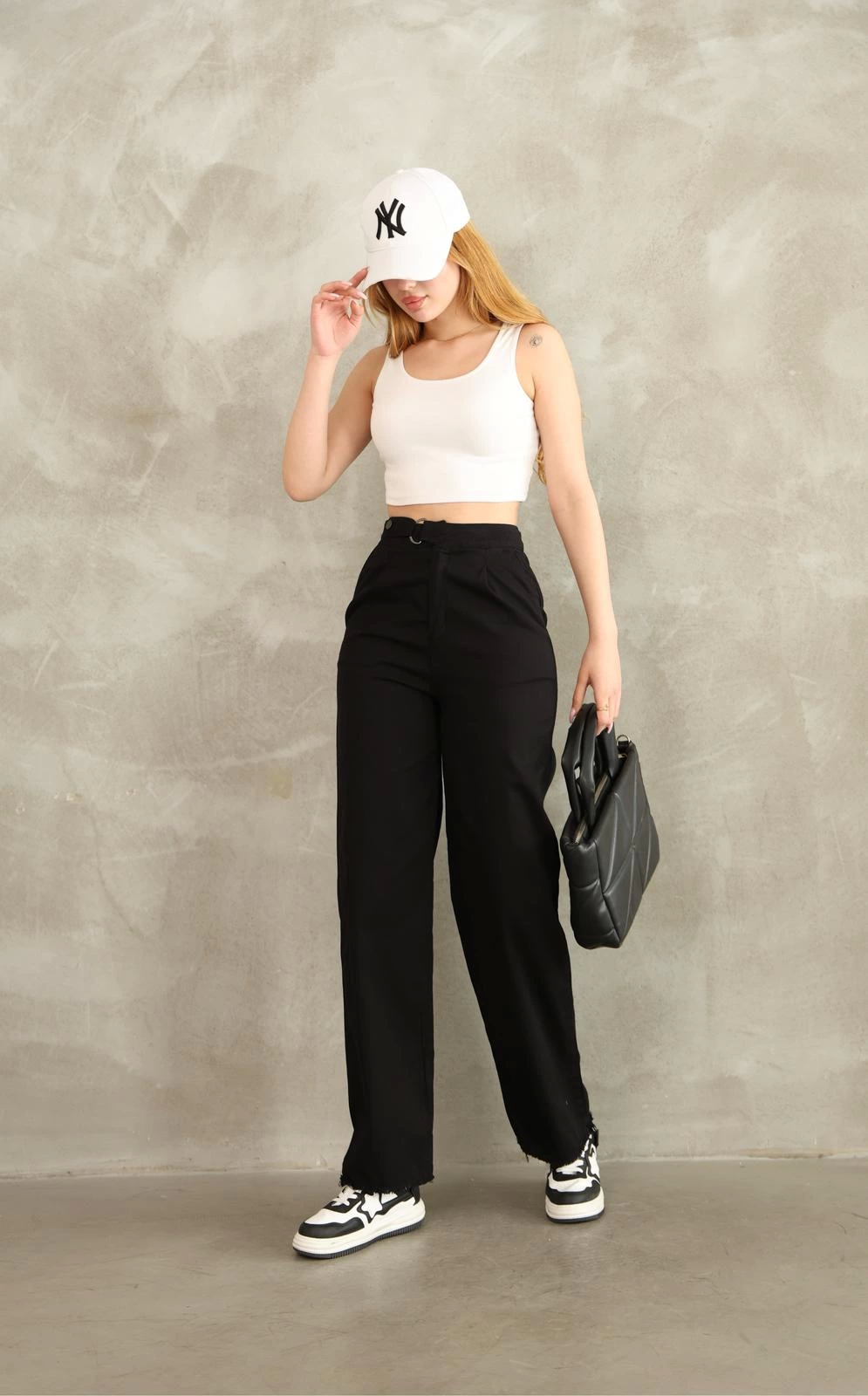 Pnt Gabardine Belt Detail Trousers Black