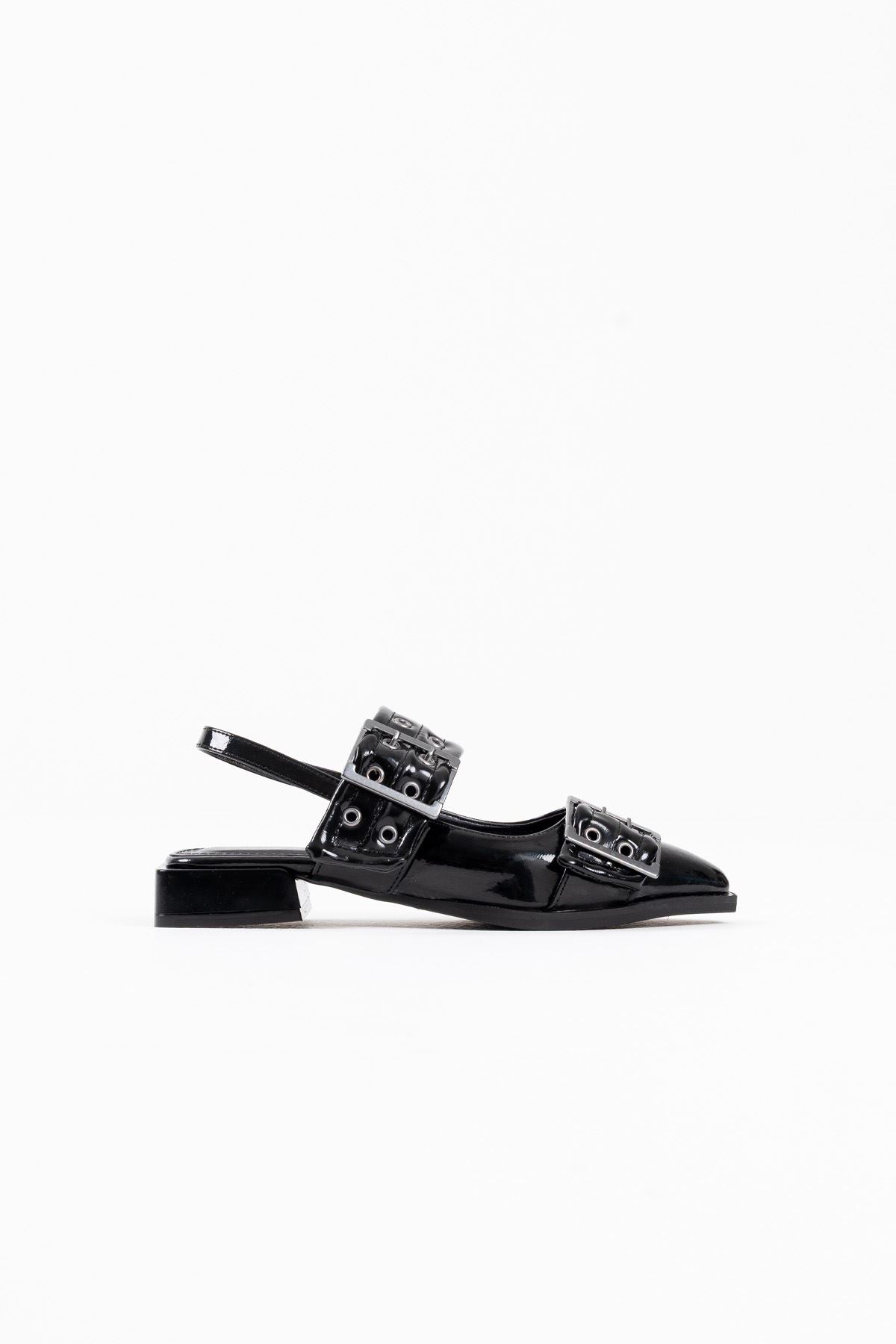 Pony Premium Black Patent Leather Belt Detailed Women's High Heel Shoes