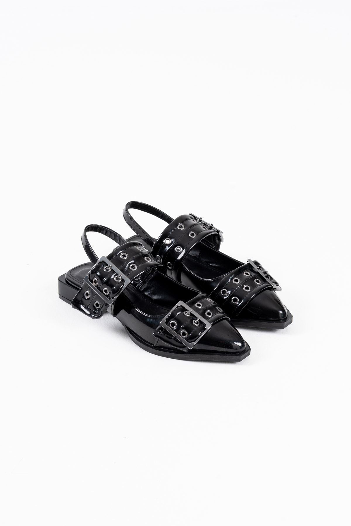Pony Premium Black Patent Leather Belt Detailed Women's High Heel Shoes
