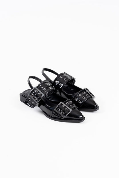 Pony Premium Black Patent Leather Belt Detailed Women's High Heel Shoes