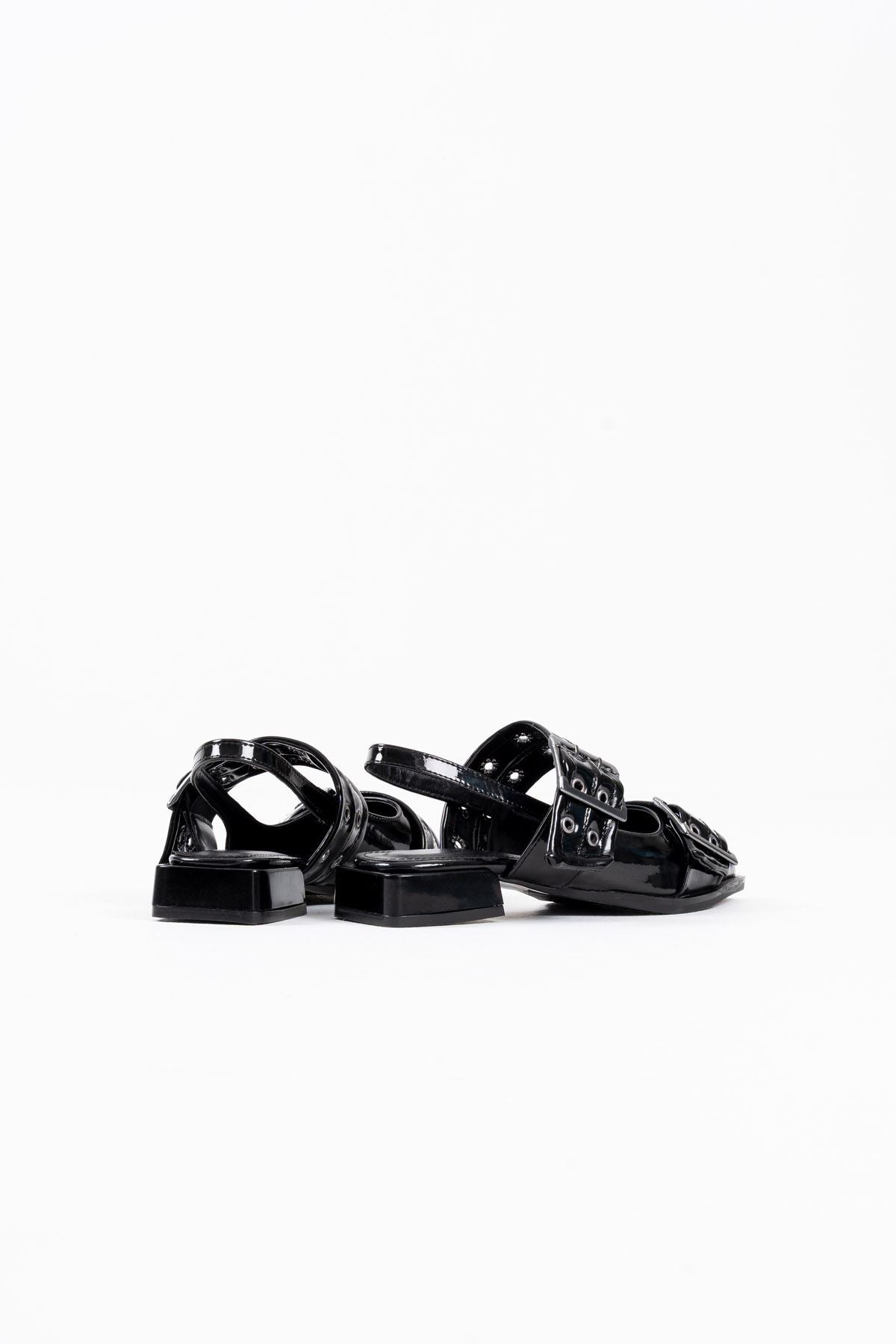 Pony Premium Black Patent Leather Belt Detailed Women's High Heel Shoes