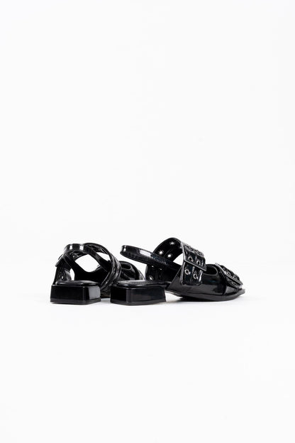 Pony Premium Black Patent Leather Belt Detailed Women's High Heel Shoes