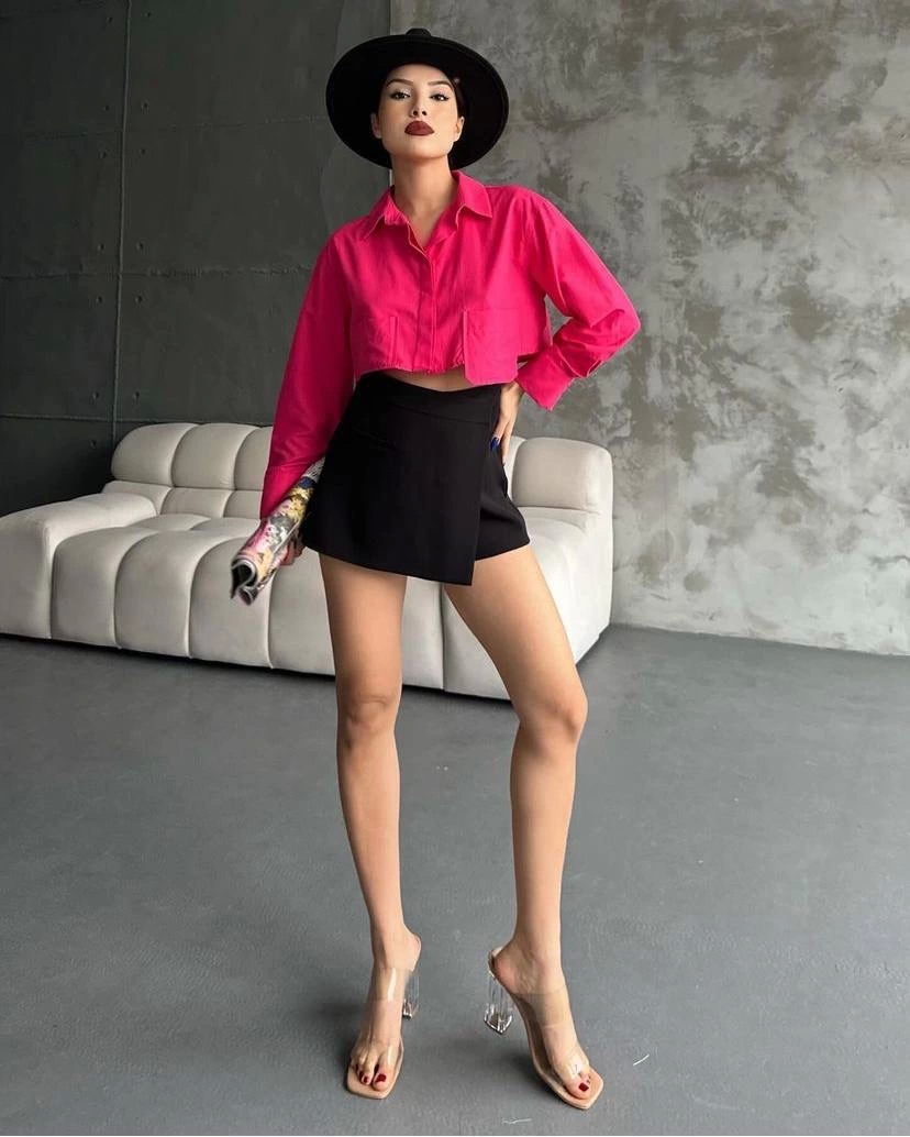 Poplin Crop Gömlek Fuşya