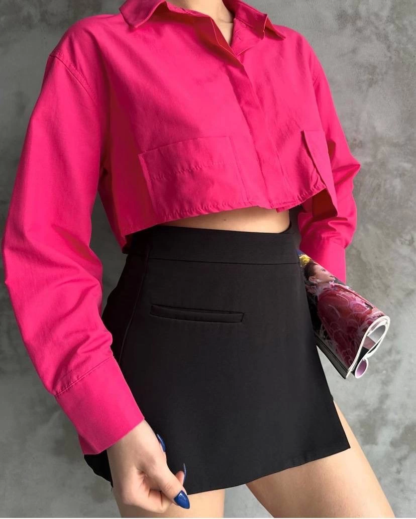 Poplin Crop Gömlek Fuşya