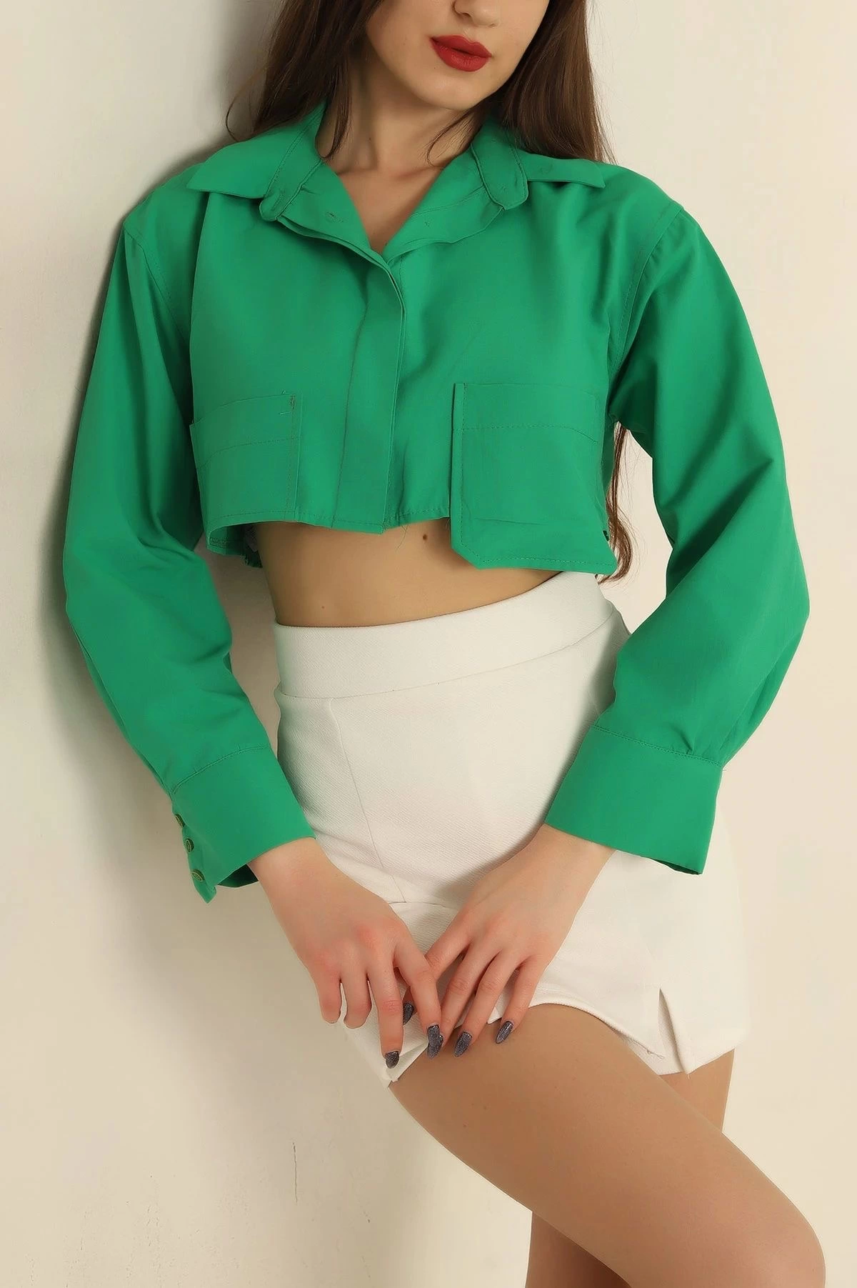 Poplin Crop Gömlek Yeşil