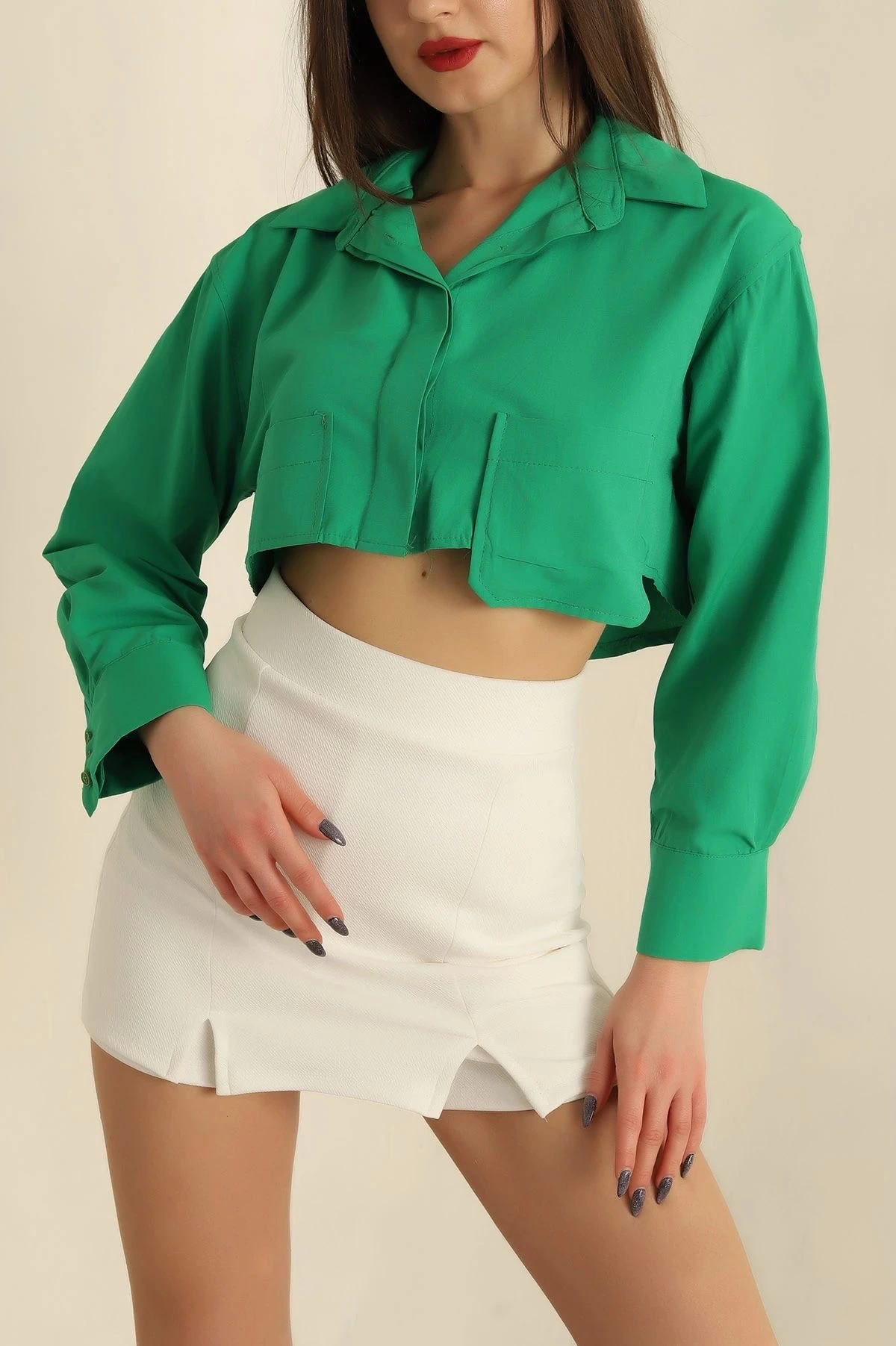 Poplin Crop Gömlek Yeşil