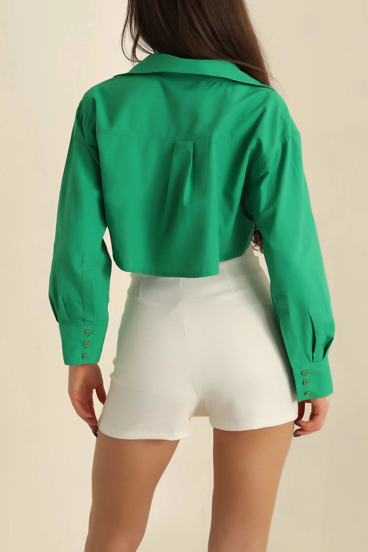 Poplin Crop Gömlek Yeşil