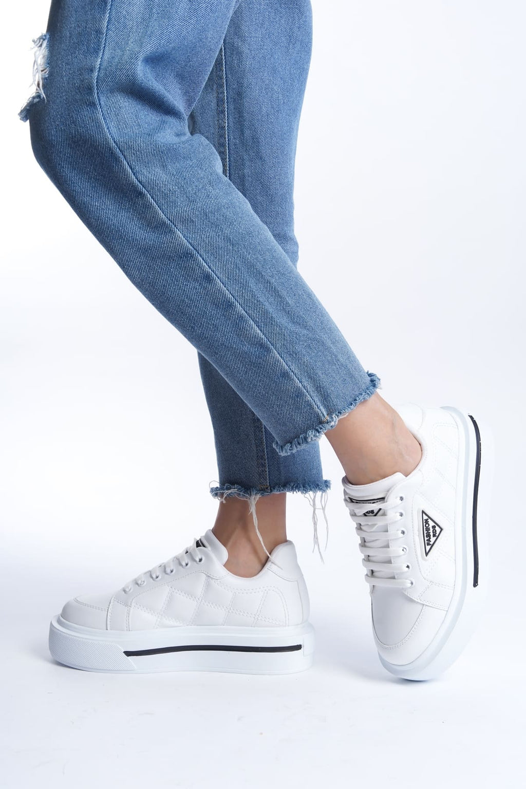 PRAG Premium Bağcıklı Ortopedik Kadın Sneaker - Beyaz