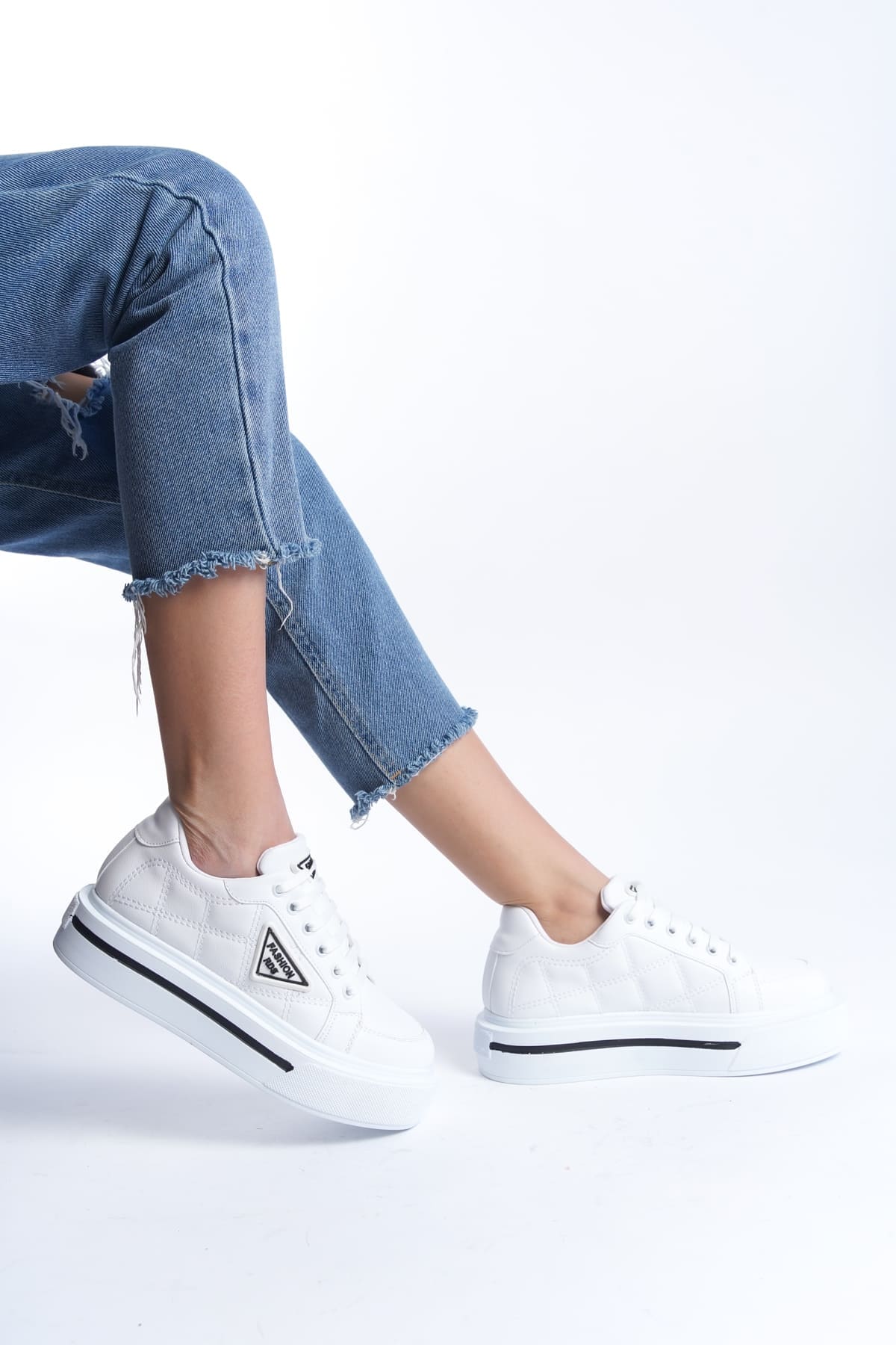 PRAG Premium Bağcıklı Ortopedik Kadın Sneaker - Beyaz