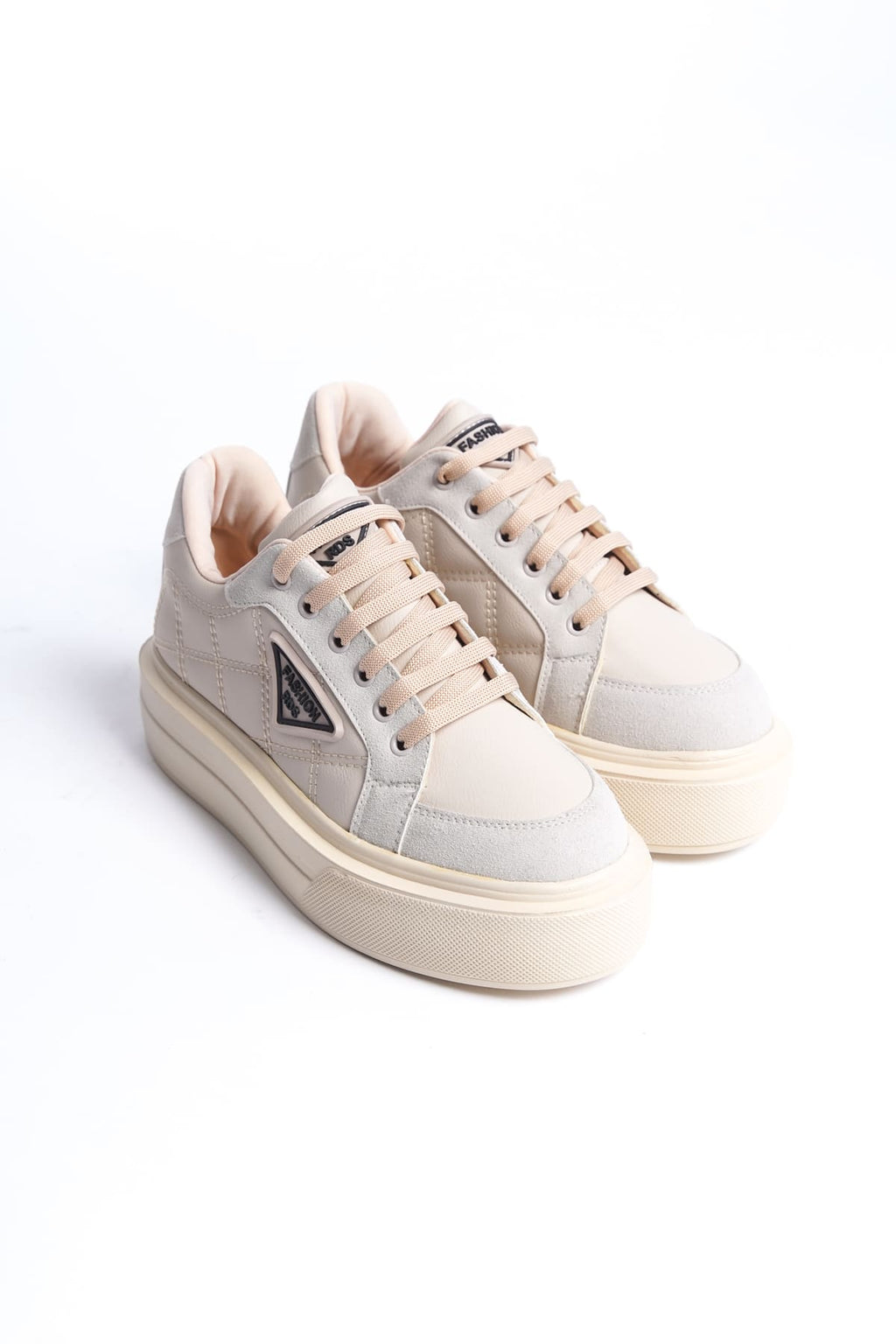 PRAG Premium Bağcıklı Ortopedik Kadın Sneaker - Krem