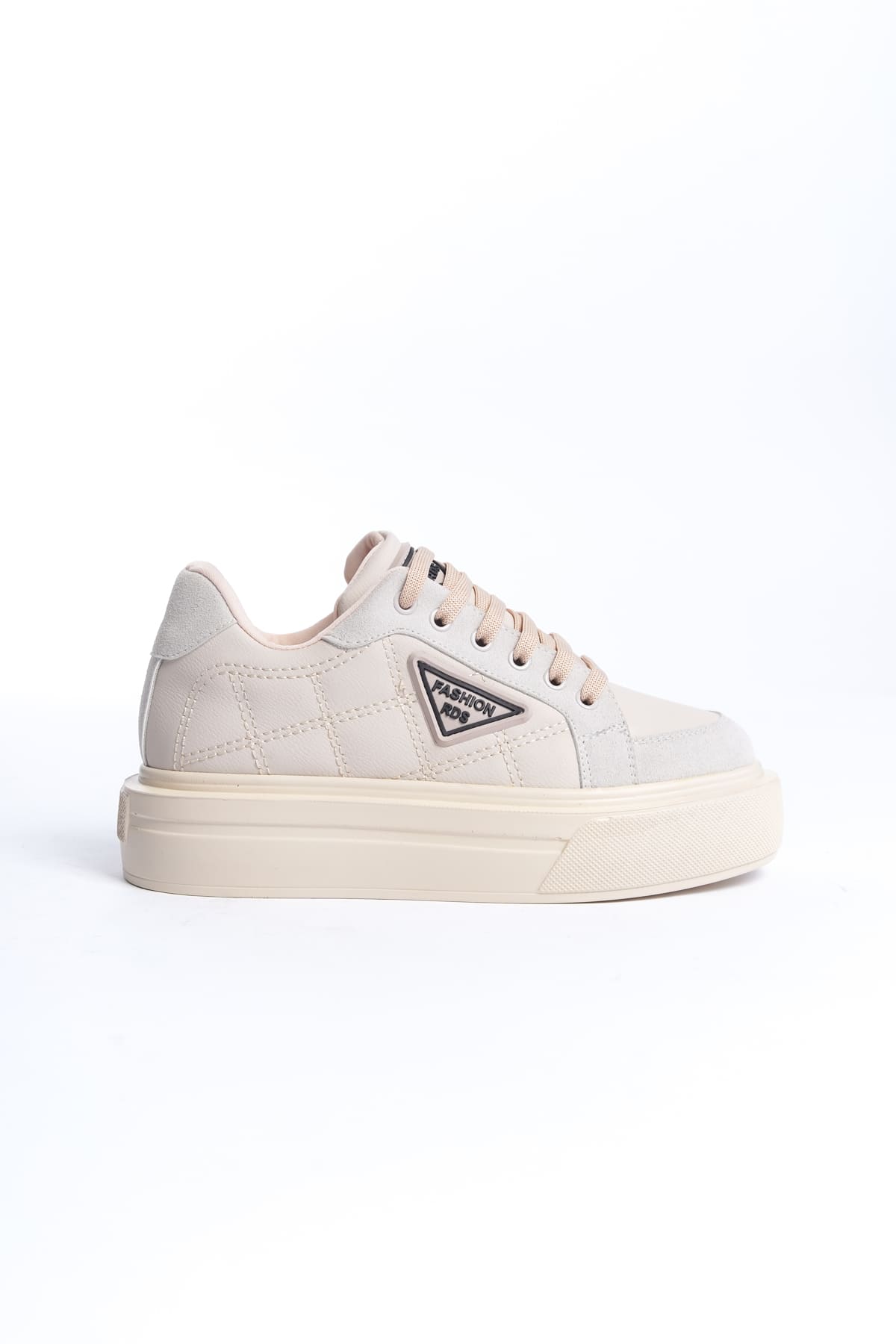 PRAG Premium Bağcıklı Ortopedik Kadın Sneaker - Krem