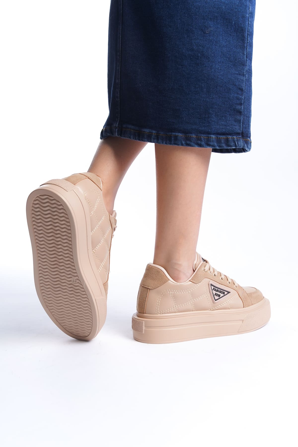 PRAG Premium Bağcıklı Ortopedik Kadın Sneaker - Ten