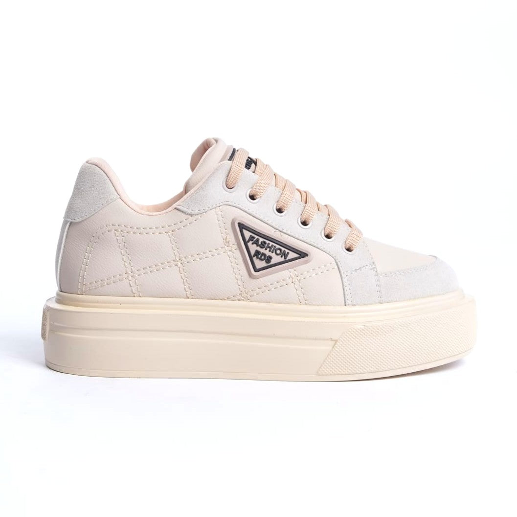 PRAG Premium Bağcıklı Ortopedik Kadın Sneaker - Krem