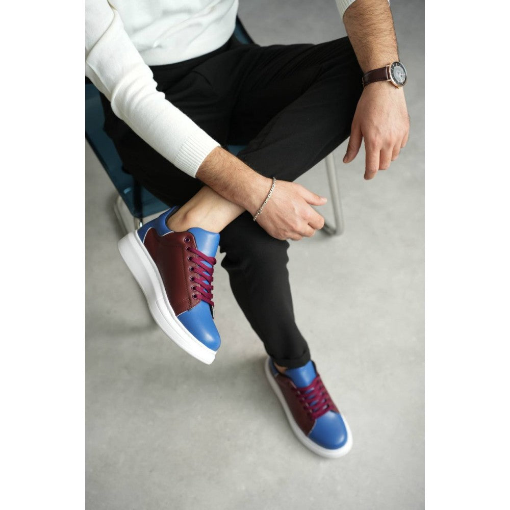Premium Bağcıklı Günlük Taraftar Erkek Sneaker Bordo Mavi