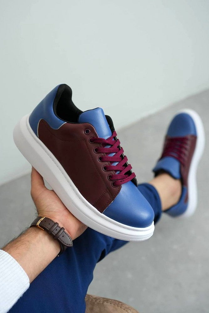 Premium Bağcıklı Günlük Taraftar Erkek Sneaker Bordo Mavi