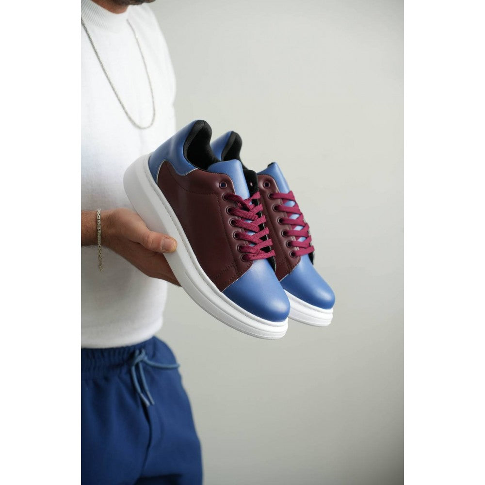 Premium Bağcıklı Günlük Taraftar Erkek Sneaker Bordo Mavi
