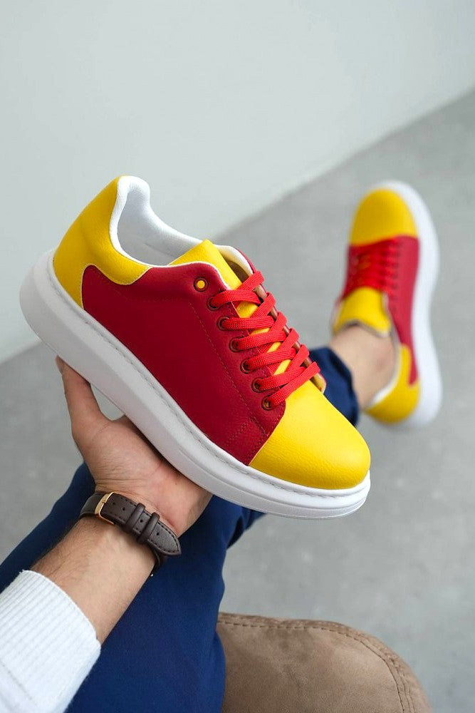 Premium Bağcıklı Günlük Taraftar Erkek Sneaker Sarı Kırmızı